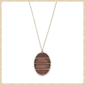 Wooden Oval Pendant Sweater Necklace